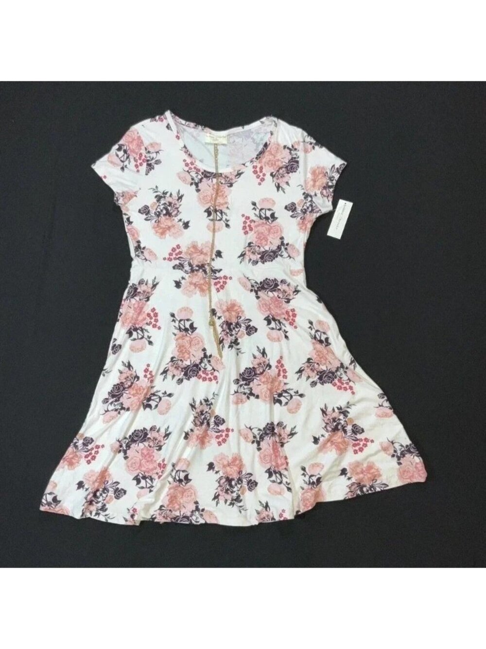Floral Size Small Midi Dress With Gold Necklace White Floral Dress New